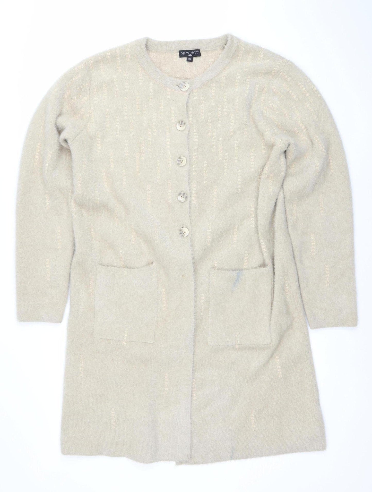 Womens UK Size M Miyoko Beige Cardigan Jumper