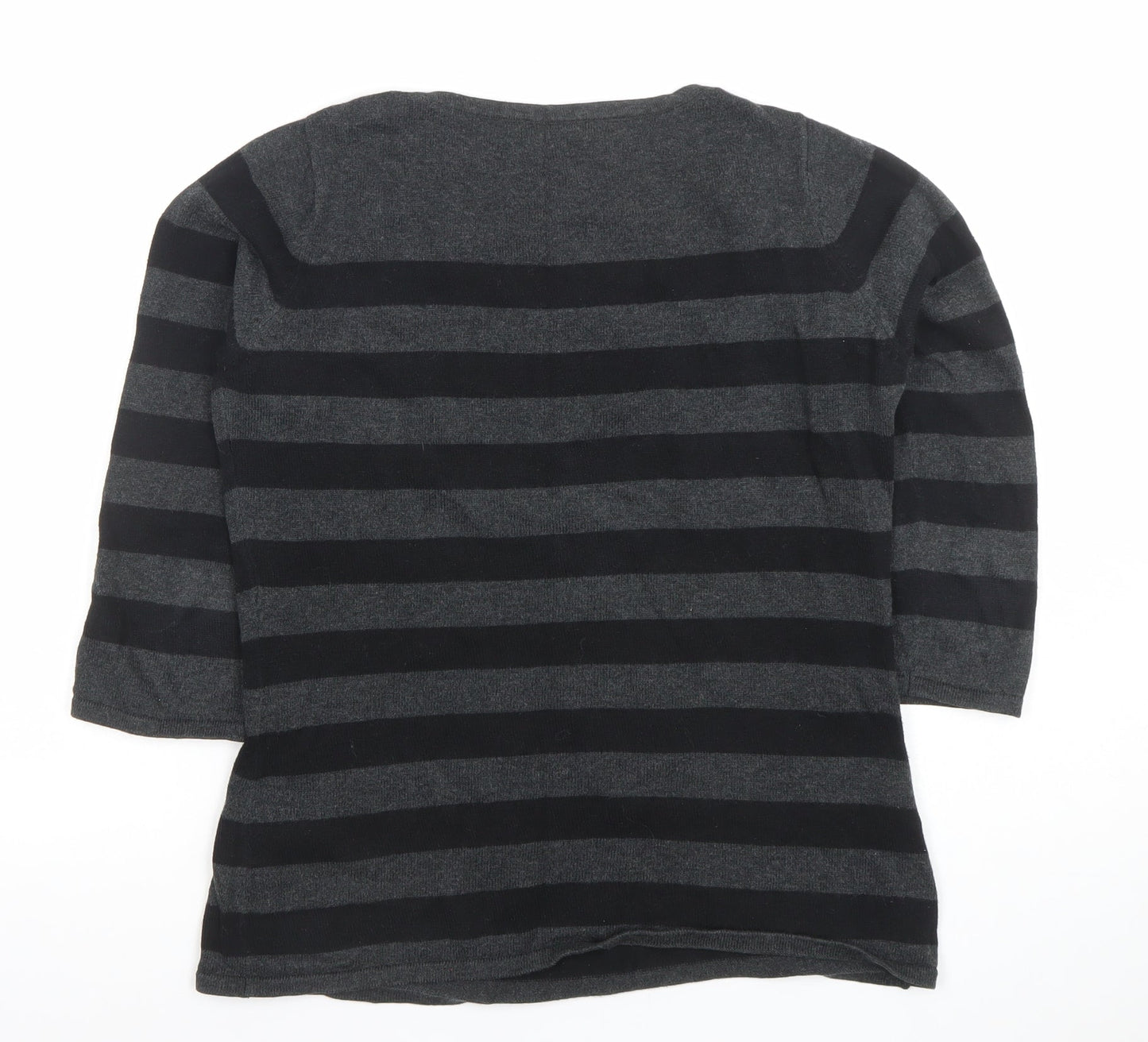 Austin Reed Women's Black Grey Striped Cotton 3/4 Sleeve Jumper S