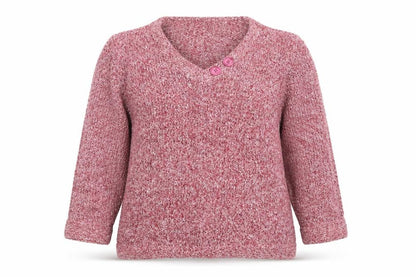 Bonmarché Women's Pink Chunky Knit V-Neck Button Pullover Jumper Size L