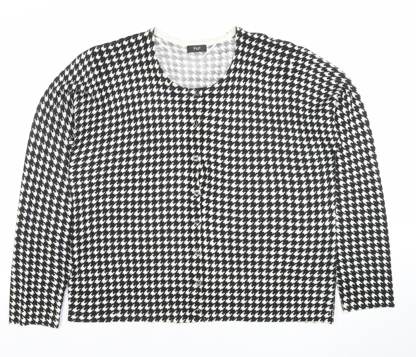 F&F Women's Black & White Houndstooth Long Sleeve Cardigan Size 22