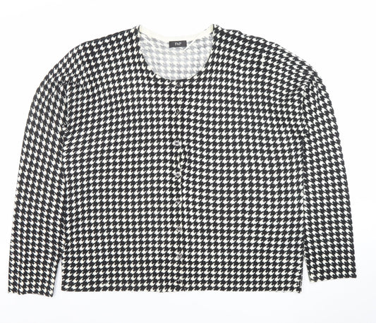 F&F Women's Black & White Houndstooth Long Sleeve Cardigan Size 22
