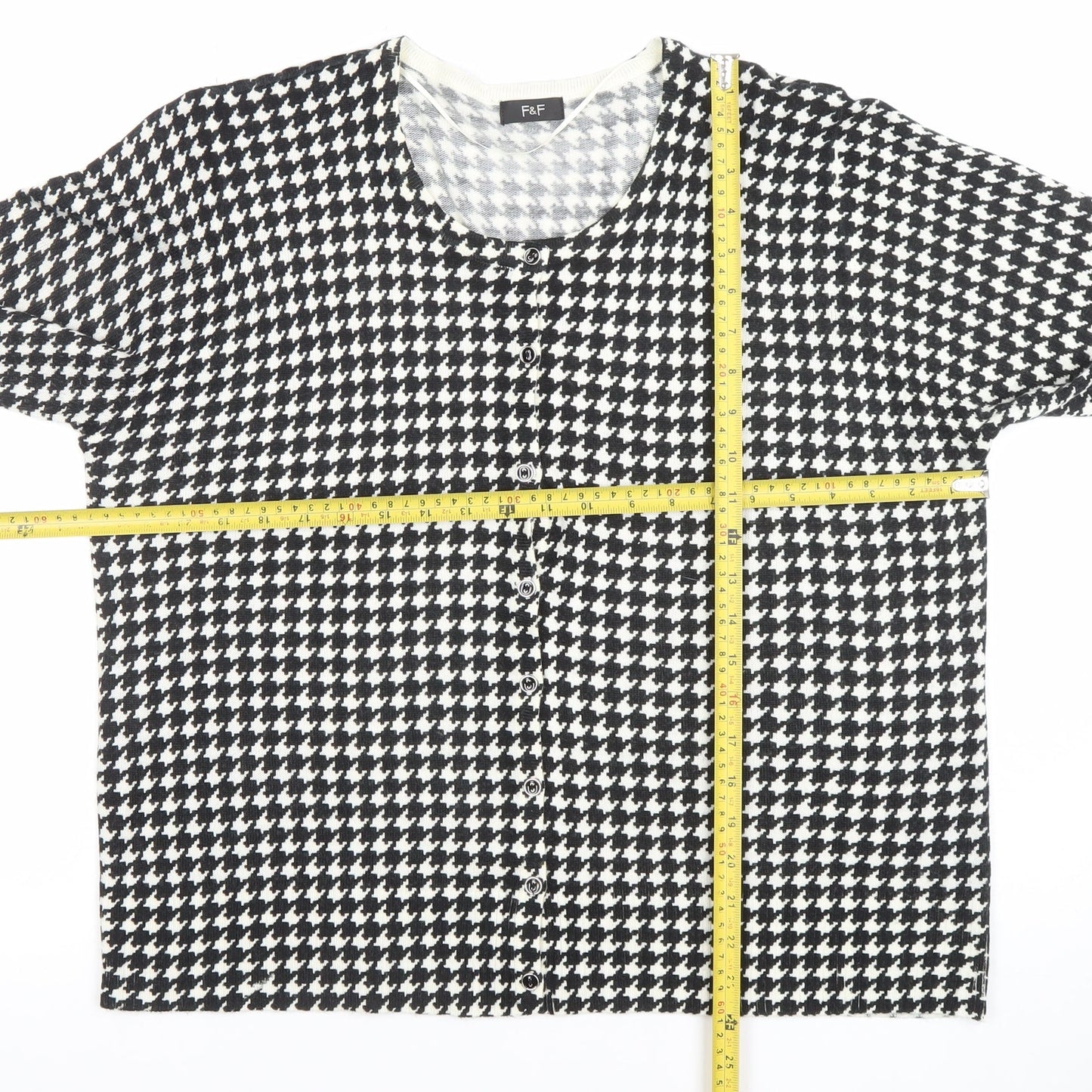 F&F Women's Black & White Houndstooth Long Sleeve Cardigan Size 22