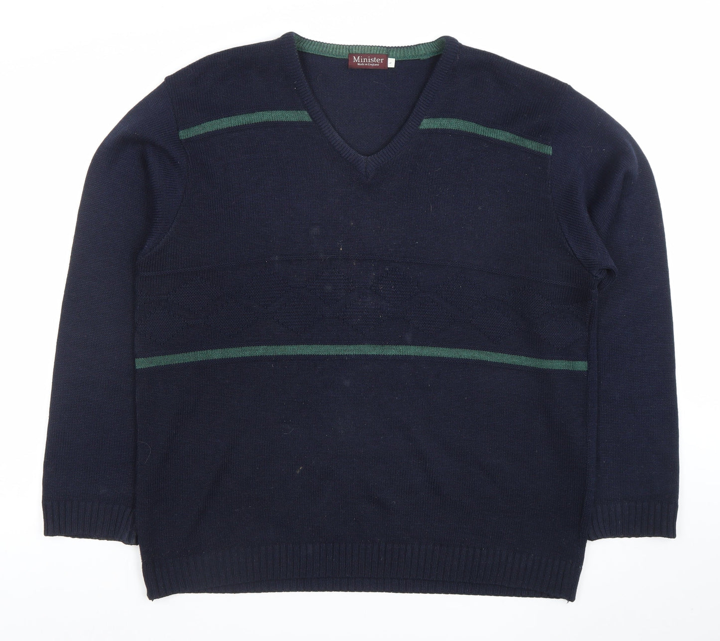 Minister Men's Blue V-Neck Acrylic Knit Jumper Size L