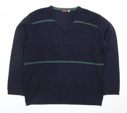 Minister Men's Blue V-Neck Acrylic Knit Jumper Size L