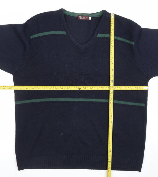 Minister Men's Blue V-Neck Acrylic Knit Jumper Size L
