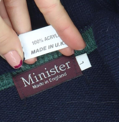 Minister Men's Blue V-Neck Acrylic Knit Jumper Size L