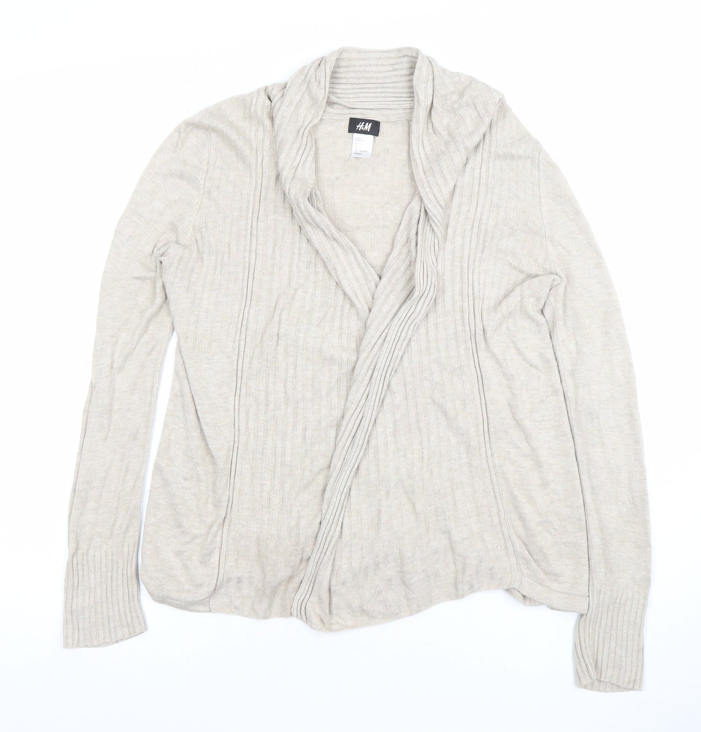H&M Women Beige Viscose Cardigan Jumper Size 8 Long Sleeve Lightweight