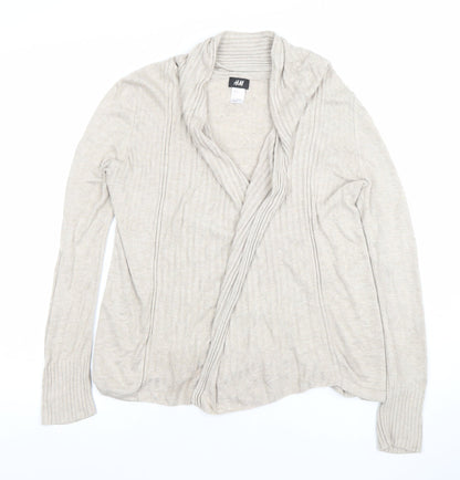 H&M Women Beige Viscose Cardigan Jumper Size 8 Long Sleeve Lightweight