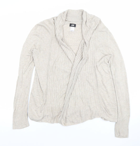 H&M Women Beige Viscose Cardigan Jumper Size 8 Long Sleeve Lightweight