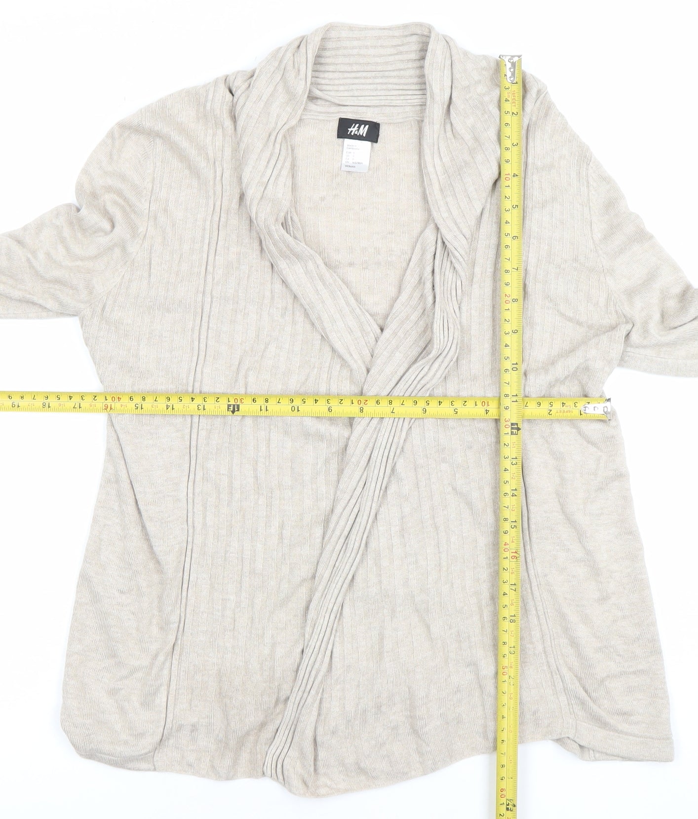 H&M Women Beige Viscose Cardigan Jumper Size 8 Long Sleeve Lightweight