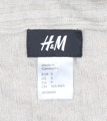 H&M Women Beige Viscose Cardigan Jumper Size 8 Long Sleeve Lightweight