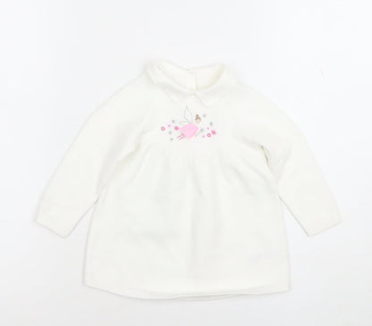 Little Nutmeg Girls White Collared Knit Fairy Dress 9-12 Months
