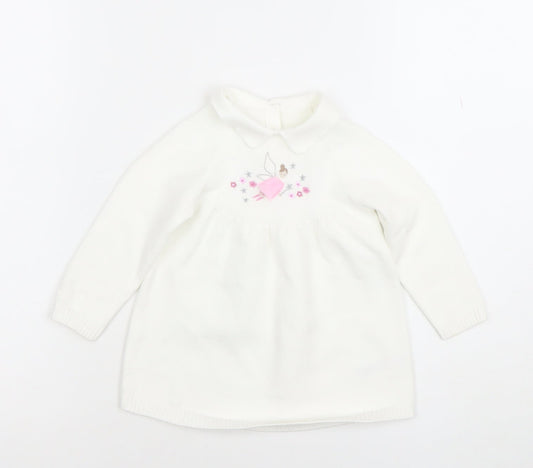 Little Nutmeg Girls White Collared Knit Fairy Dress 9-12 Months