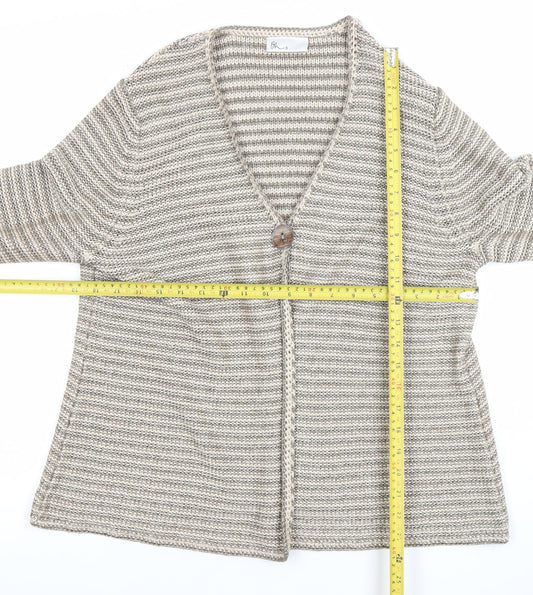 BHS Womens Beige Striped V-Neck Long Sleeve Cardigan Size 20