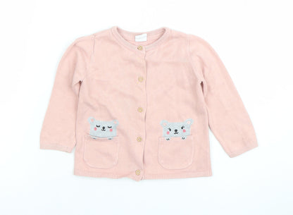 H&M Girls Pink Animal Pocket Cotton Knit Cardigan 6-9 Months