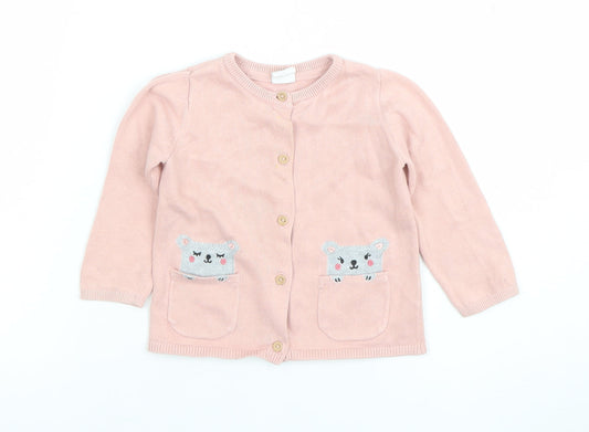 H&M Girls Pink Animal Pocket Cotton Knit Cardigan 6-9 Months