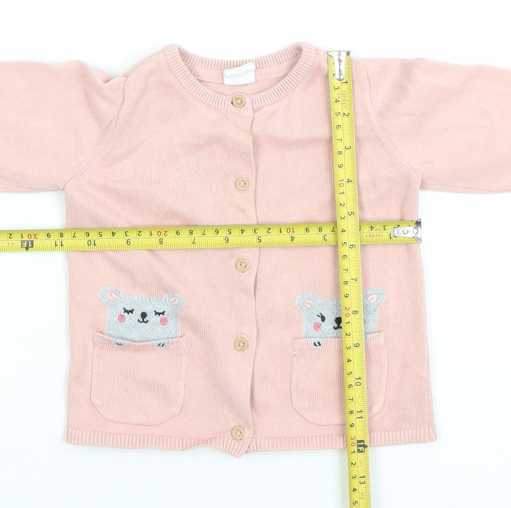 H&M Girls Pink Animal Pocket Cotton Knit Cardigan 6-9 Months