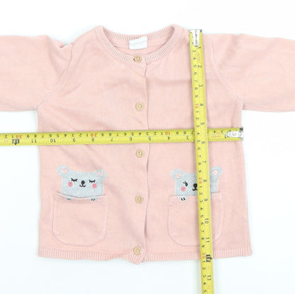 H&M Girls Pink Animal Pocket Cotton Knit Cardigan 6-9 Months