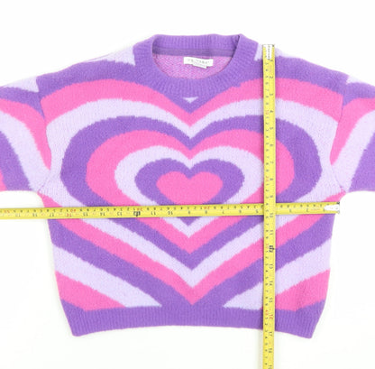 Primark Girls Purple Pink Heart Print Pullover Jumper 9-10 Years
