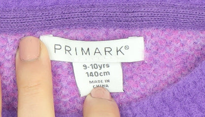 Primark Girls Purple Pink Heart Print Pullover Jumper 9-10 Years