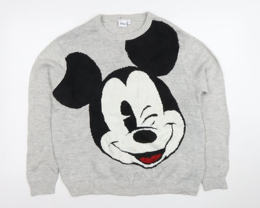 Disney Women’s Grey Mickey Mouse Knit Pullover Jumper L