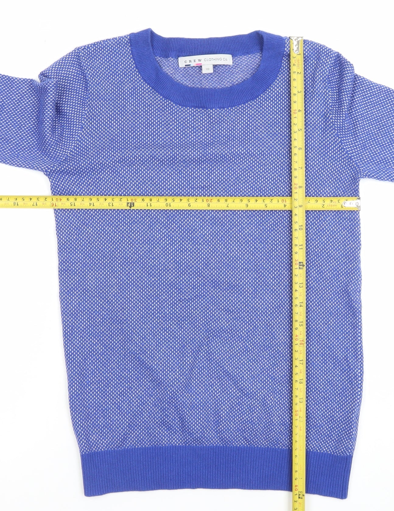 Crew Clothing Co. Women Blue Cotton Blend Crew Neck Jumper Size 10