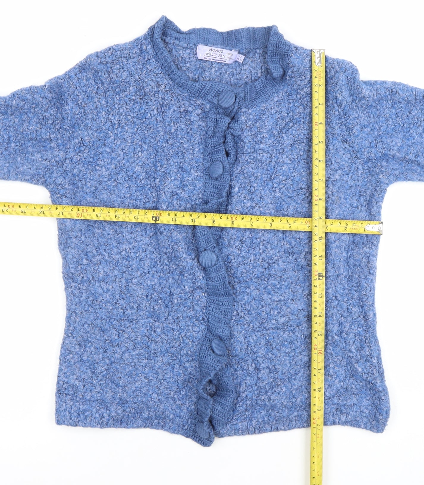 Honor Millburn Women Blue Cardigan Knit Medium 14-16 Acrylic Wool Blend