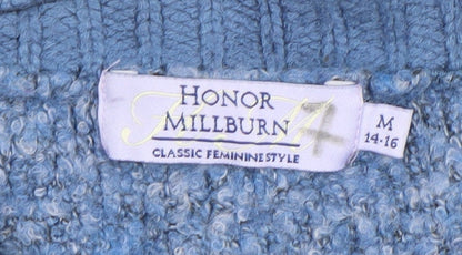 Honor Millburn Women Blue Cardigan Knit Medium 14-16 Acrylic Wool Blend