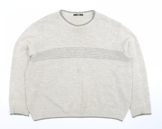 Marks and Spencer Men's Beige Wool Blend Crew Neck Jumper Size L