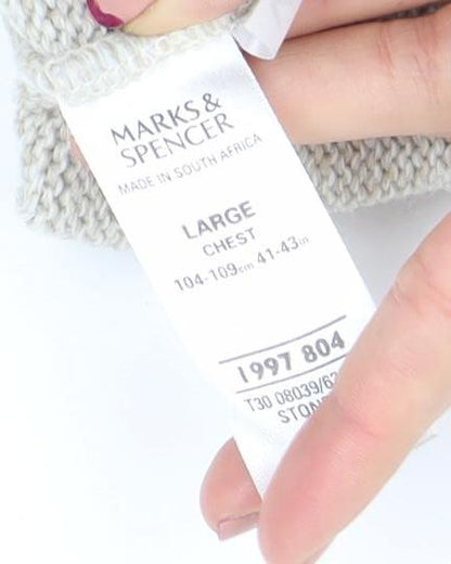 Marks and Spencer Men's Beige Wool Blend Crew Neck Jumper Size L