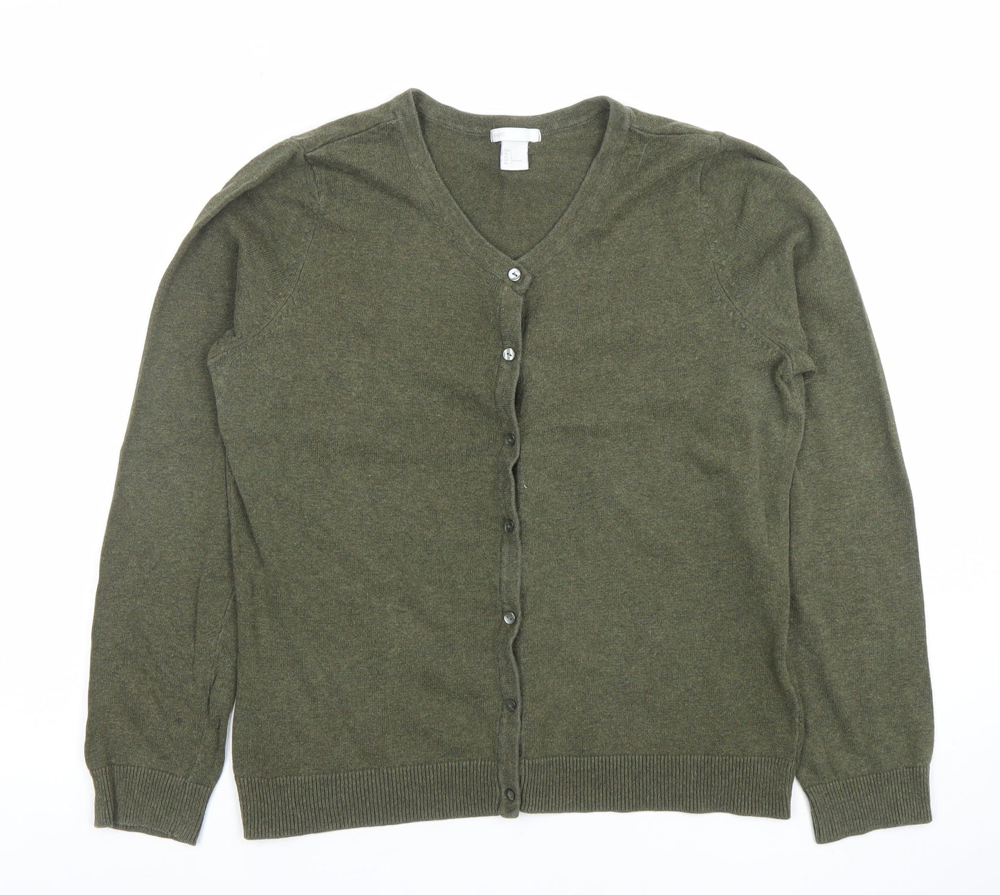 H&M Women’s Green Cotton V-Neck Button Cardigan Size 12