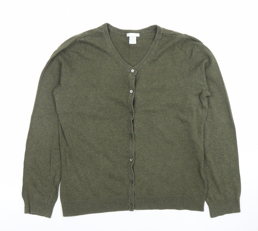 H&M Women’s Green Cotton V-Neck Button Cardigan Size 12