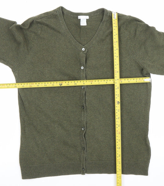 H&M Women’s Green Cotton V-Neck Button Cardigan Size 12