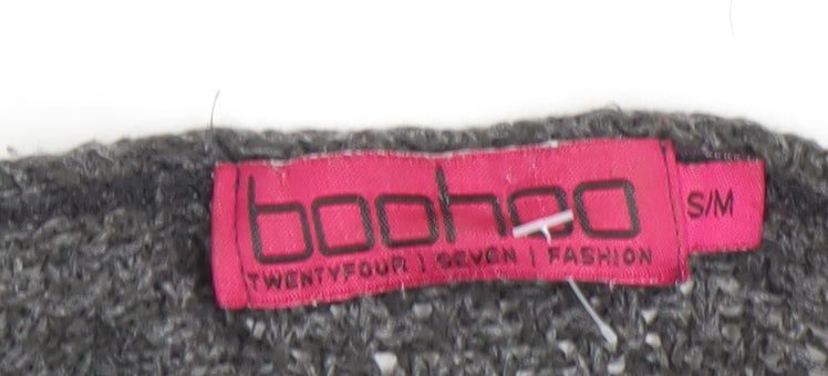 Boohoo Women's Grey Open Knit Short Sleeve Cardigan S