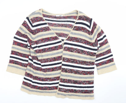 George Women Beige Multicoloured Size 24 Striped Open Knit Cardigan