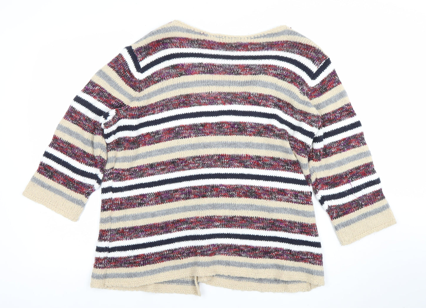 George Women Beige Multicoloured Size 24 Striped Open Knit Cardigan