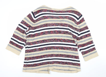 George Women Beige Multicoloured Size 24 Striped Open Knit Cardigan
