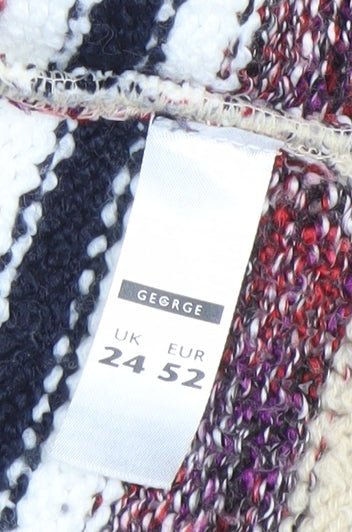 George Women Beige Multicoloured Size 24 Striped Open Knit Cardigan