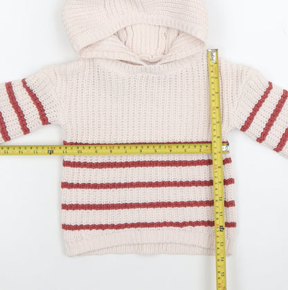 F&F Unisex Baby Ivory & Red Hooded Striped Knit Jumper 12-18 Months