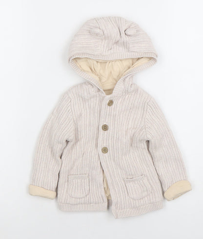 Tu Beige Hooded Knitted Cardigan 9-12 Months Unisex Baby Cotton Lined