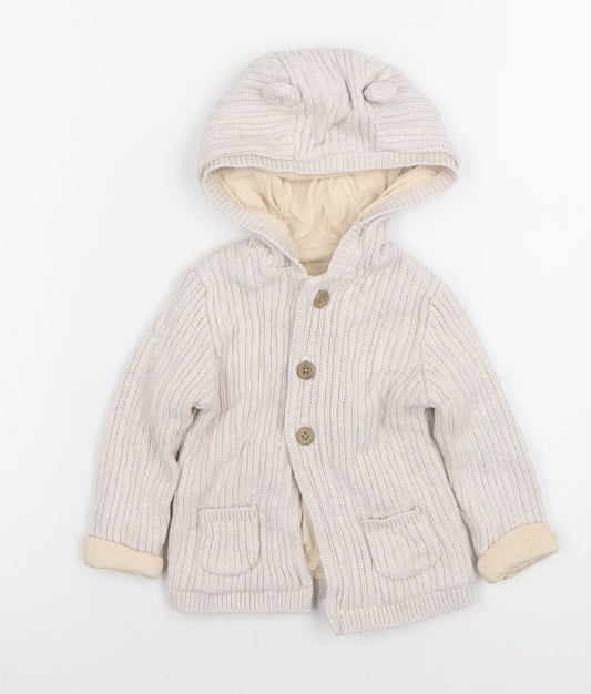 Tu Beige Hooded Knitted Cardigan 9-12 Months Unisex Baby Cotton Lined