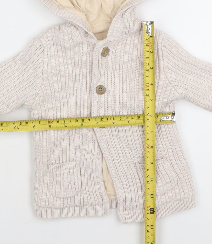 Tu Beige Hooded Knitted Cardigan 9-12 Months Unisex Baby Cotton Lined