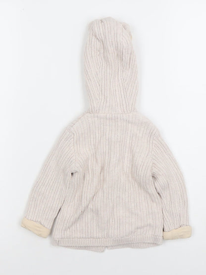 Tu Beige Hooded Knitted Cardigan 9-12 Months Unisex Baby Cotton Lined