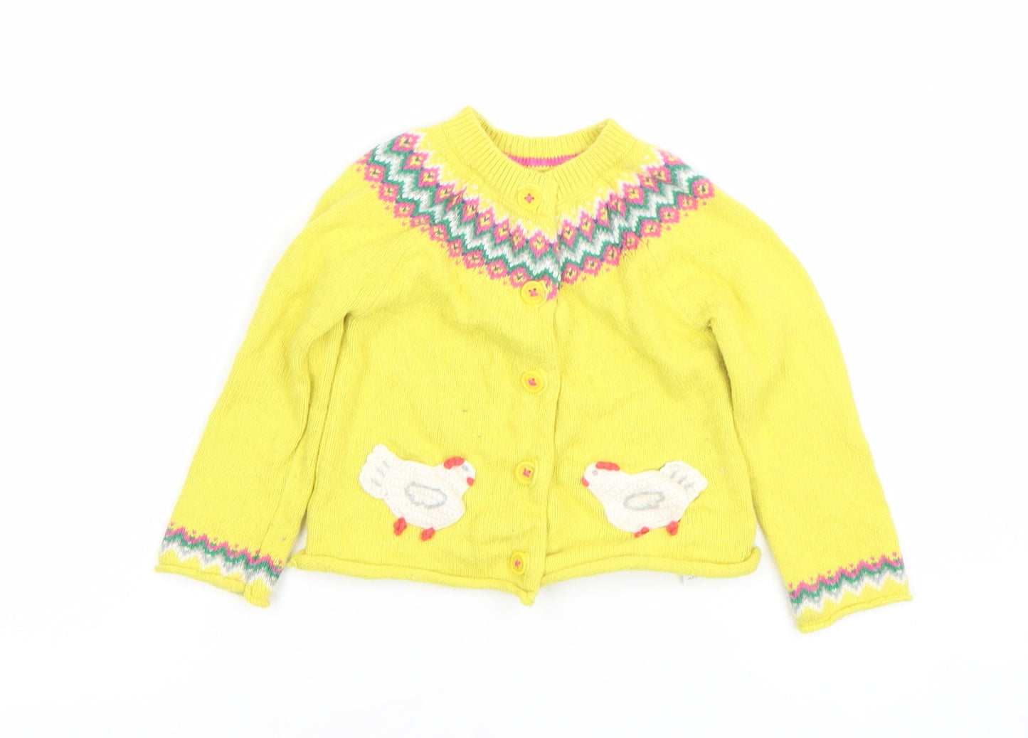 Baby Boden Yellow Fair Isle Animal Cardigan 12-18 Months Unisex Knit