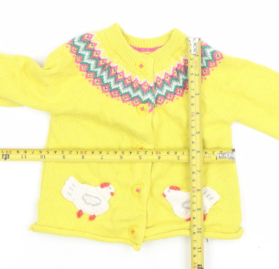 Baby Boden Yellow Fair Isle Animal Cardigan 12-18 Months Unisex Knit