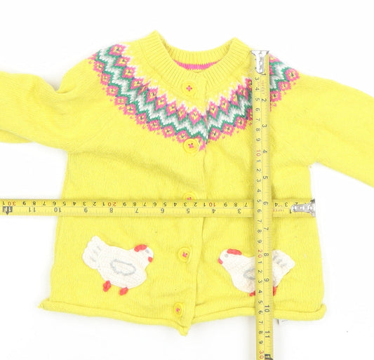 Baby Boden Yellow Fair Isle Animal Cardigan 12-18 Months Unisex Knit