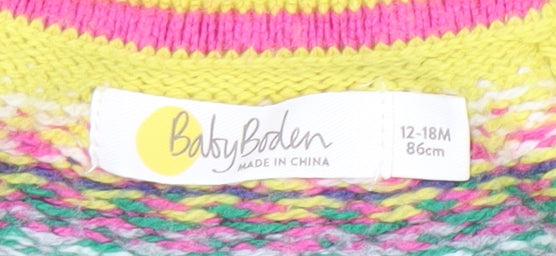 Baby Boden Yellow Fair Isle Animal Cardigan 12-18 Months Unisex Knit