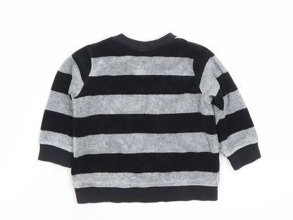 H&M Unisex Baby Black Grey Smurfs Striped Long Sleeve Pullover T-Shirt 6-9M