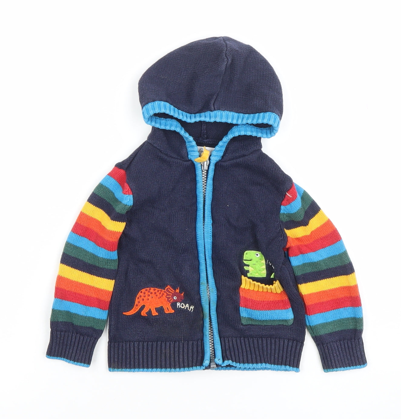 Bluezoo Unisex Baby Navy Dinosaur Knit Hooded Full Zip Jumper 12-18 Months
