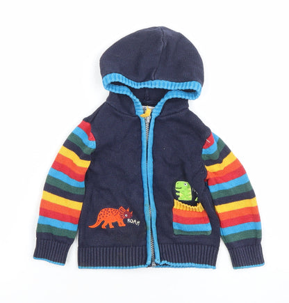 Bluezoo Unisex Baby Navy Dinosaur Knit Hooded Full Zip Jumper 12-18 Months